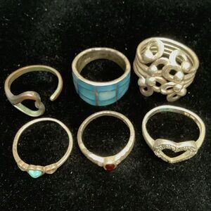 LOT of 6 vintage 925 sterling silver rings